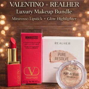 Valentino Minirosso Satin Lipstick 22R + REALHER Pure Resolve Highlighter | New